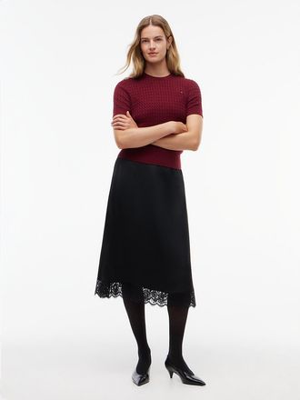 Tommy Hilfiger Womens Lace-Trimmed Satin Midi Slip Skirt - Black - XXL