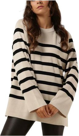 Object Beige Gebreide Top voor Dames - Dames - Ronde hals truien - Veelkleurig - M - Polyester - Truien & Vesten