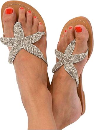 Generic Summer Flat Sandals for Women 2026,Fashion Fashion Casual Open Toe Cute Starfish Flat Sandals Dressy Comfortable Lightweight Bohemian Flats Flip Flops