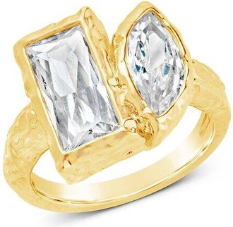 Sterling Forever 14K Plated Cz Tate Toi Et Moi Ring