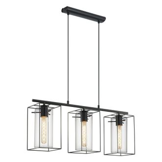 Loops Hanging Ceiling Pendant Light Black Frame & Smoked Glass 3 Bulb Kitchen Lamp