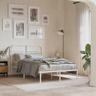 Berkfield Home Metal Bed Frame without Mattress with Headboard White 120x190cm | Size: 120x190 cm