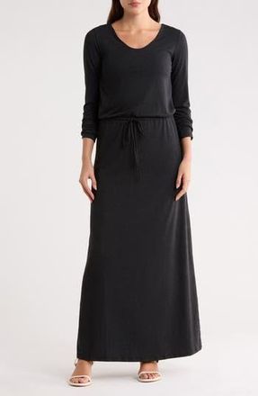 Go Couture Long Sleeve Tie Waist Maxi Dress in Black at Nordstrom Rack, Size X-Large