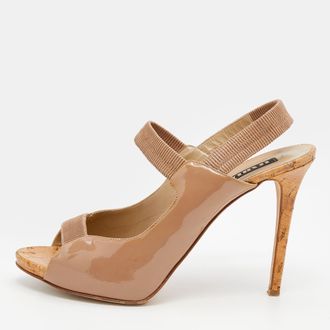 Le Silla Beige Patent Leather Slingback Sandals