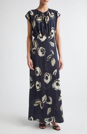Max Mara Floral Print Silk Maxi Dress in Ultramarine at Nordstrom, Size 14