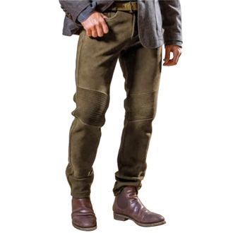 Generic Mens Suede Trousers, Mens Wide Leg Pants Vintage Pleated Solid Color Trousers Outdoor Casual Walking Pants Comfy Suede Straight Leg Pants Breathable W