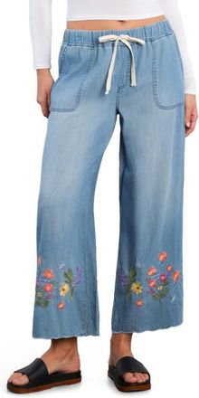 BILLY T Floral Chain Embroidery Crop Denim Pants in Pure Denim at Nordstrom, Size X-Small