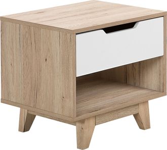 Beliani Beliani - Mesita De Noche De Madera Clara Con 1 Caj&oacute;n Blanco Estante Abierto Dormitorio Spencer