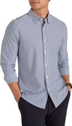 Rhone Commuter Slim Fit Stripe Performance Button-Up Shirt in Navy/White Vintage Stripe at Nordstrom, Size Xx-Large