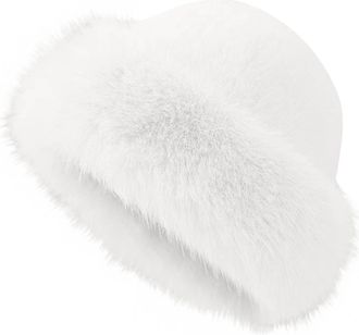 Generic Faux Fur Hat for Women Thick Russian Style Winter Warm Earmuff Hats Elegant Soft Plush Fluffy Windproof Hats Thermal Fleece Furry Hat for Skiing Skati