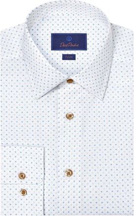 David Donahue Trim Fit Neat Cotton Dress Shirt in White/dune at Nordstrom, Size 16.5