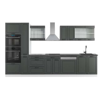 Vicco Mueble De Cocina R-line, Antracita Casa De Campo/blanco, 350 Cm Con Armario Alto, Et Antracita
