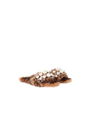 Miu Miu Embellished Faux Fur Slippers Size 38.5