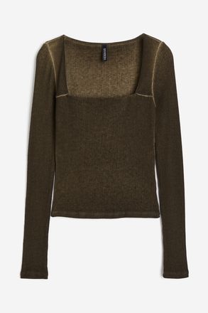 H&M Geripptes Shirt im Washed-Look - Green