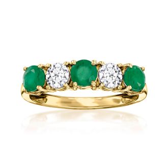 Ross-Simons Emerald and. Lab-Grown Diamond Ring in 14kt Yellow Gold