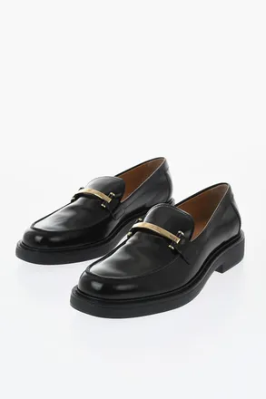 Tod's Brushed Leather Loafers With Gold Detail Tods