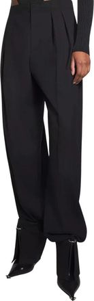 MUGLER Zwarte wollen blend wijde broek - Dames - Wijde Broeken - Zwart - M - Wol - Broeken
