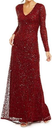 Adrianna Papell 1/2 Sleeve Sequine Gown In Burgundy