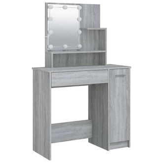 Berkfield Home White Dressing Table with LED Grey Sonoma 86.5x35x136 cm