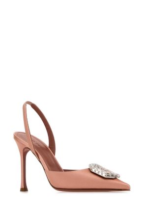 Amina Muaddi Womens Pink Satin Camelia Pumps Powder90mmsrheel Scarpe Con Tacco