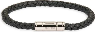 Tom Ford Mens Tubular Clasp Braided Leather Bracelet in Naa Black at Nordstrom, Size X-Large