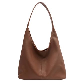 Generic Womens Large Capacity Black Tote Bag with Detachable Pouch Soft PU Leather Casual Shoulder Bag (Brown)