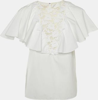 Giambattista Valli White Lace Trim Cotton Ruffled Top