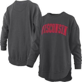 Pressbox Womens Pressbox Black Wisconsin Badgers Melange Poncho Vintage Fleece Long Sleeve Pullover Sweatshirt at Nordstrom, Size Medium