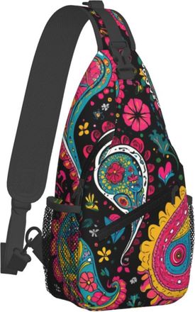 Generic Casual Crossbody Shoulder Bag Colorful Pai-Sley Art Sling Backpack Lightweight Shoulder Bags for Sports Cycling Outdoor