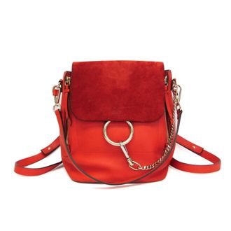 Chlo&eacute; Faye Leather And Suede Orange Leather Backpack Bag (Pre-Owned)