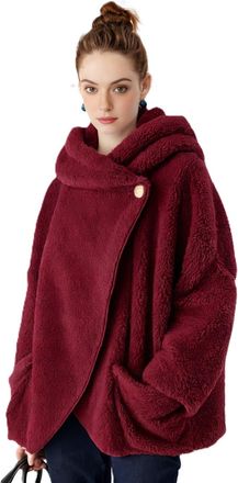 Generic Women Fluffy Teddy Coat Shawl Collar Cardigan Top Autumn Pullover with Button Ladies Teen Girls Winter Warm Lounge Wear Thick Plush Sweatshirts with P