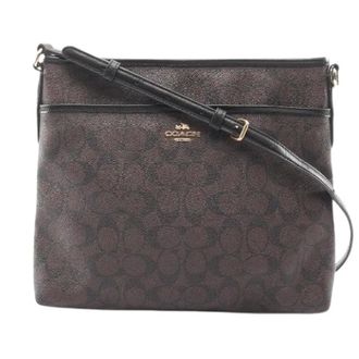 Coach Pre-owned Cross Body Bags, female, Brown, Size: ONE SIZE Pre-owned Signature PVC Coated Canvas Leather Shoulder Bag