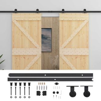 vidaXL Puerta Corredera 2 Pcs Natural Y Negro Madera De Pino Maciza Vidaxl