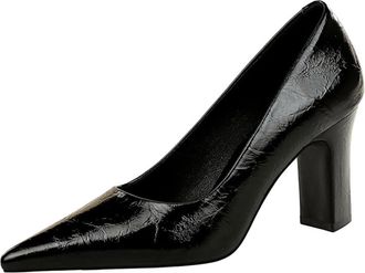 Generic Women Pointed Toe High Heels Block Heel 9CM Sexy Pumps Fashion Dress Shoes Wedding Evening Party (Black,6.5)
