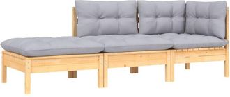 vidaXL Juego Muebles Jard&iacute;n 3 Pzas Cojines Grises Madera Pino Maciza Vidaxl