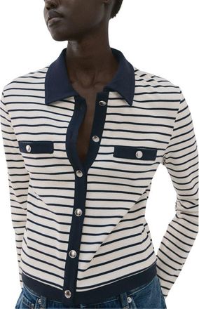 Mango Stripe Cotton Cardigan in Navy at Nordstrom, Size Xx-Small