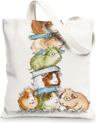 Generic Guinea Pig Canvas Tote Bag, Cute Reusable Grocery Bags, Lightweight Eco-Friendly Carrier with Books Design 13x15 Inch