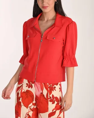 Frank Lyman Design Casual Collared Zipper Top In Lust