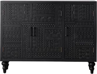 Mathi Design Aparador de madera bohemio con frente tallado