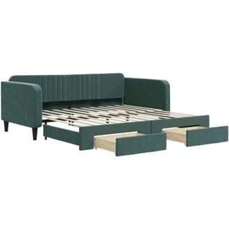 vidaXL Sof&aacute; Cama Nido Con Cajones Terciopelo Verde Oscuro 100x200 Cm Vidaxl