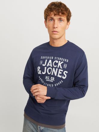 Jack & Jones Sweatshirt JACK & JONES JJJEANS SWEAT O-NECK, Herren, Gr. S, blau (navy blazer), angeraute Sweatware, Obermaterial: 100% Baumwolle, bedruckt, normal, 