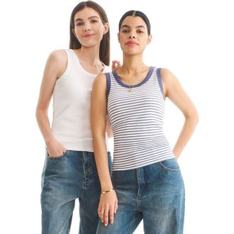 primary Adult Rib Tank In Stripe in Sunwashed Navy White Stripe at Nordstrom, Size Xx-Large