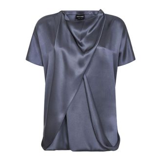 Giorgio Armani Blouses, female, Blue, Size: L Double Silk Satin Blouse