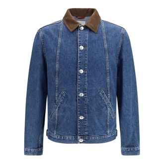 Brunello Cucinelli Denim jack met su&egrave;de kraag - Heren - Jassen - Blauw - Maat: XL Su&egrave;de