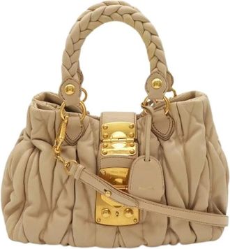 Miu Miu Pre-owned Leather 2way Bag - Dames - Vintage Schoudertas - Beige - ONE Size - Leer - Vintage