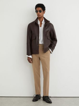 Reiss Soft Camel Brown Stretch Slim-fit Drawstring Trousers, 38