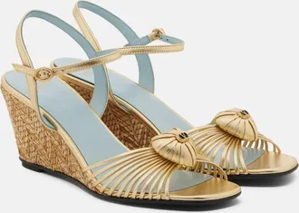 Valentino Garavani Coeur Royal metallic leather wedge sandals