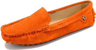 Minitoo Driving Shoes Womens Simple Orange Suede Casual Loafers Slip-on Flats UK 6.5