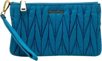 Miu Miu Pre-owned Quilted Nylon Clutch - Dames - Vintage Clutch - Blauw - ONE Size - Nylon - Vintage