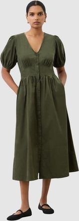 Finery Arlow Short Sleeve Corduroy Midi Dress in Khaki at Nordstrom, Size 12